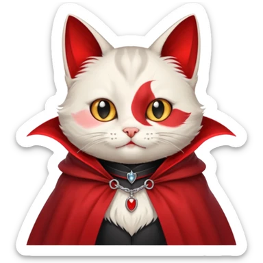 {
      "type": "object",
      "look": "cat in red collar cloak",
      "description": "a cute vampire cat wearing a red collar cloak"
    } sticker