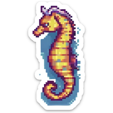 retro and blocky seahorse in pixel art style sticker