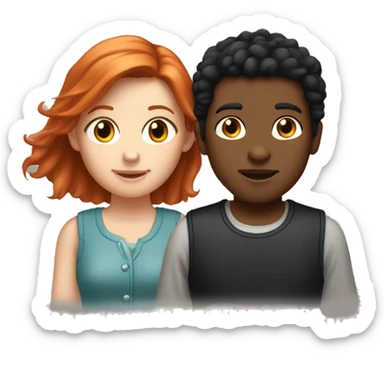 "A red-haired, fair-skinned girl and a black-haired, fair-skinned boy." sticker