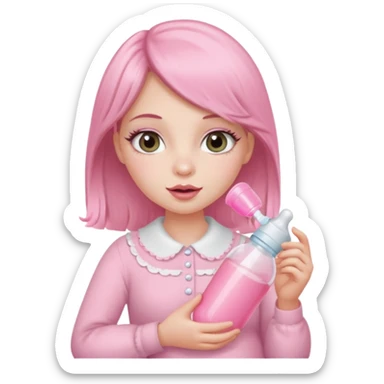 sissy character holding a pink baby bottle sticker