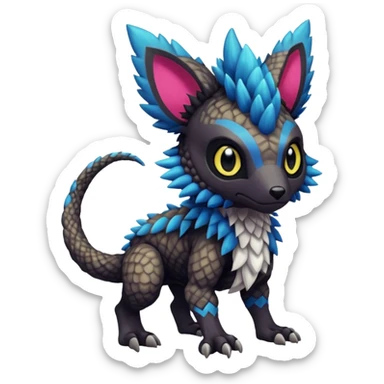 Cute cool realistic colorful exotic Trico-Wickerbeast-Protogen-Fakémon-Pokémon-Vernid-Fionbri-hybrid-creature dark (full body) sticker