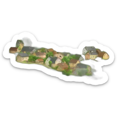 Grand village à la campagne entre les collines sticker