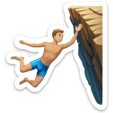 The background features rugged cliffs, clear blue water, and a bright sky, emphasizing the excitement and danger of the sport with a sense of freedom and adventure. A diver mid-air, plunging from a high cliff into the sparkling ocean below.  sticker