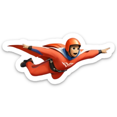 A daring wingsuit athlete soaring between towering mountains, with their wingsuit fully stretched, cutting through the air at high speed. The background features dramatic cliffs and a vast sky, emphasizing the thrill and freedom of base jumping. sticker
