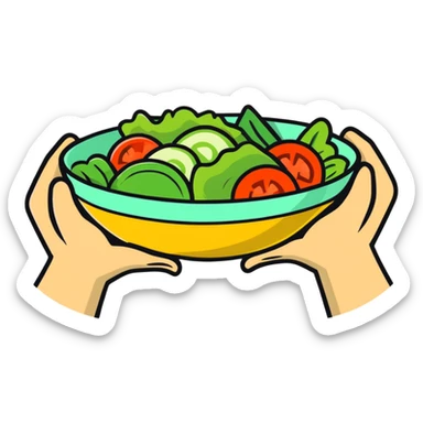 hands holding a salad bowl sticker