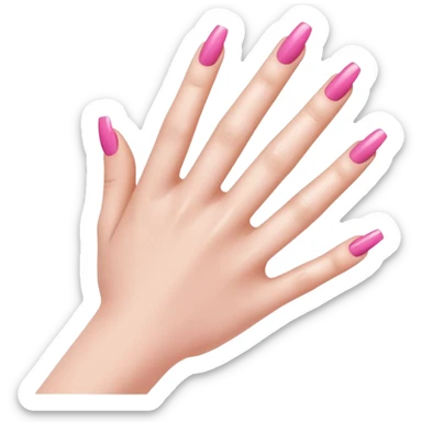  pink close-up of a hand with beautifully manicured nails, glossy pink nail polish, elegant nail shape, soft lighting and shadows, realistic style, sticker