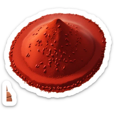 mound of chili powder, bright red to dark brick, fine and dry, uneven surface, grainy texture, scattered specks, matte look, 3D clean style, transparent background sticker