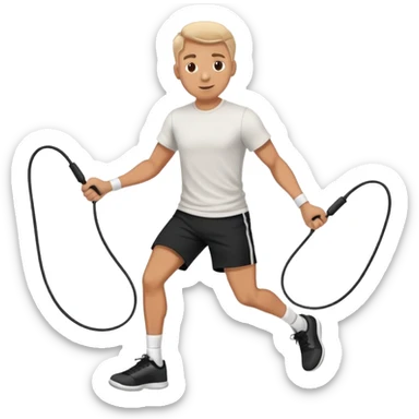 A man jumping rope with tshit and nlack shorts sticker