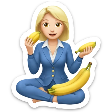 A blonde middle-aged woman kneels with two bananas in her mouth. sticker