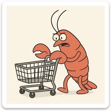 lobster pushing a shopping cart, white background sticker