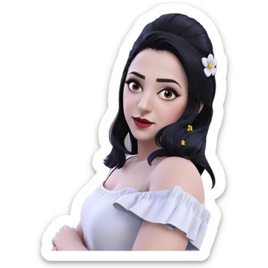 girl with black hair flower sticker