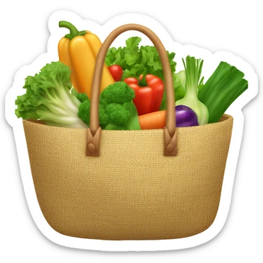 Straw circle beach bag with vegetables  sticker