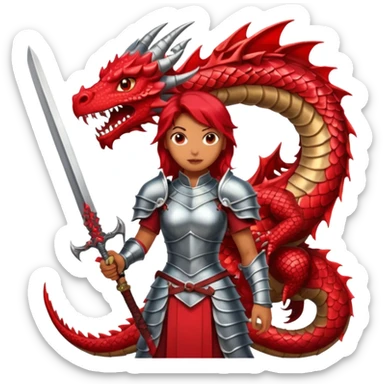 Fierce Latina in armor with a sword next to beheaded dragon sticker