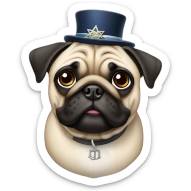 pug with jewish hat and paces sticker