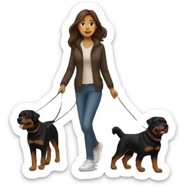 A woman with long brown hair takes a Rottweiler for a walk  sticker