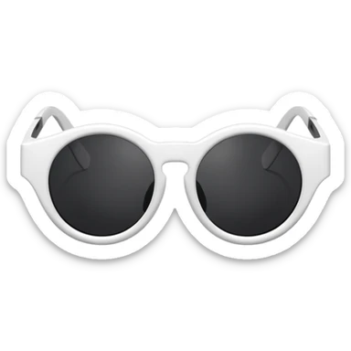 white frame sunglasses folded sideways, black lenses, visible lenses and temples, unusual shape, emoji style sticker