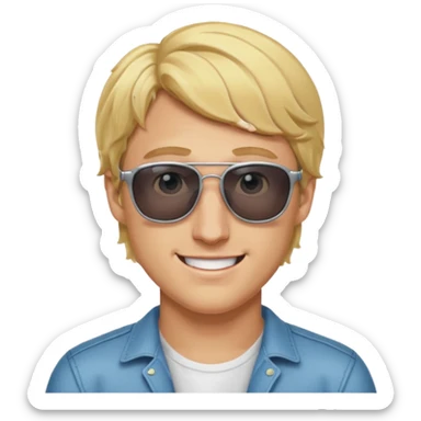 Logan Paul cartoon emoji, wearing sunglasses, confident grin, blonde hair sticker