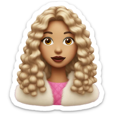 Brittish girl chewing gum with makeup and a fur coat sticker