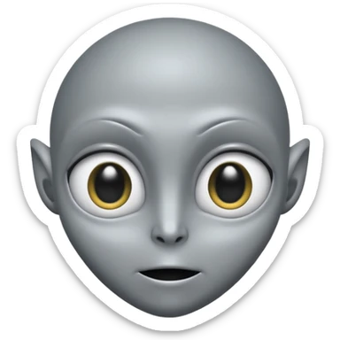 Grey alien head, almond-shaped eyes solid black, entire eye black, no white or iris, slanted, pale grey skin, cartoon emoji, no background


 sticker