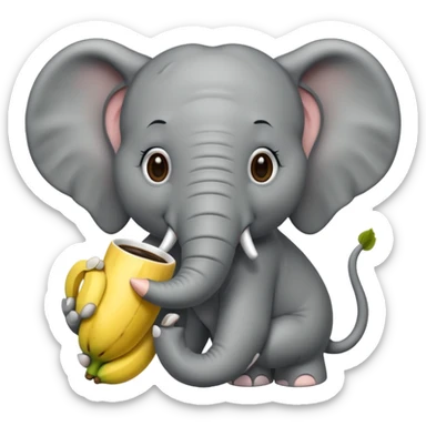 Elefant drinking coffe and eating a banana  sticker