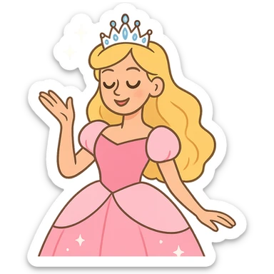 Barbie as a princess, sparkling tiara, elegant pink gown, magical and graceful sticker