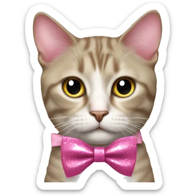 cat with pink bow tie and glitter  sticker