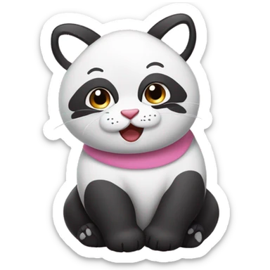 Gatto grasso che si sta scappando con un panda di colore rosa  sticker