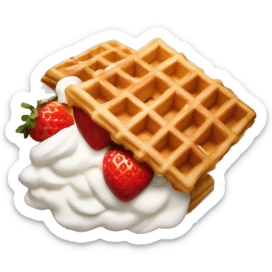 square waffle with whipped cream and strawberries  sticker