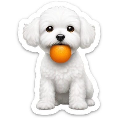 White maltipoo dog with orange ball in mouth sticker