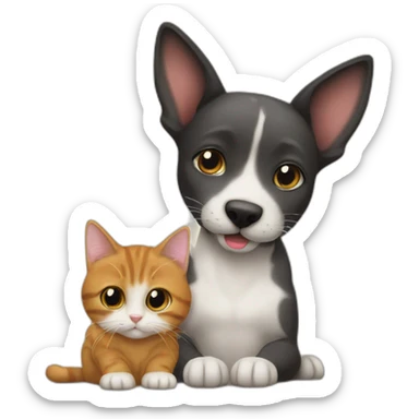 Hond met een kat die een snor heeft sticker