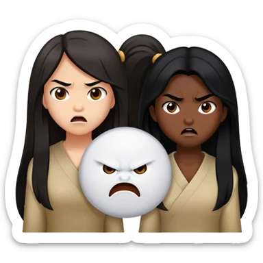 two asian girls angry with long brown hair and long black hair sticker