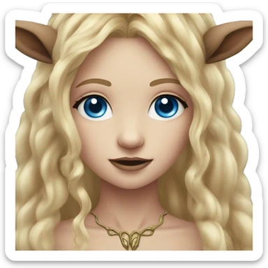 Forest Faun with deer horns and long blonde hair, female, beautiful, desirable, blue eyes sticker