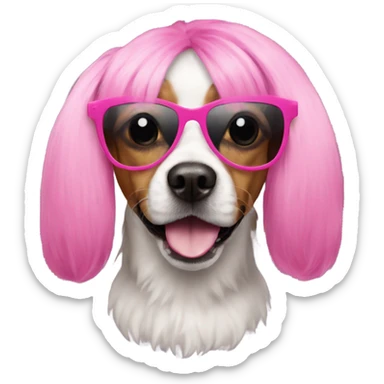 Dog with a pink wig and sunglasses sticker