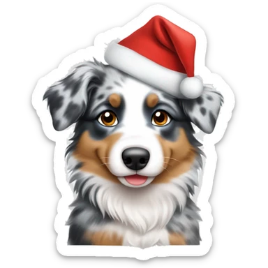 a blue merle australian shepherd puppy in a santa hat sticker