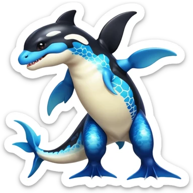 white blacks colorful gradient orca-colored orca-patterned shiny glossy Fakémon-Digimon-reptile-charizard-feraligatr-lizard-creature-hybrid (full body) sticker