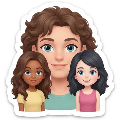 Trio girl best friends one with tan skin and brown hair, one with dark black hair and blue eyes and white skin, and one with brown hair and blue eyes and white skin sticker