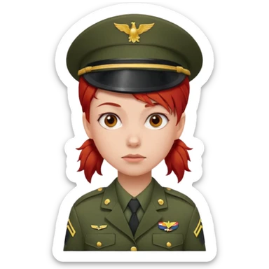 girl in army uniform with red hair emoji sticker