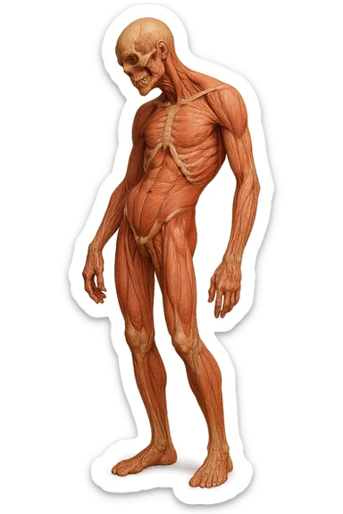 prendi spunto da questa immagine: CORPO UMANO ANATOMICO con postura storta, IPERREALISTICO 4K sticker