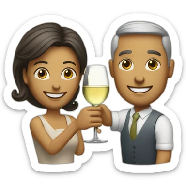 man and woman toasting with a glass of white wine sticker