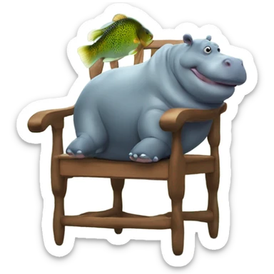 Hippo & trout on a chair sticker