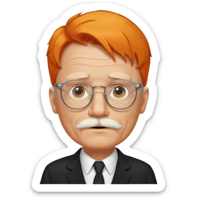 old man, orange hair, white mustache, wearing glasses, wearing a black suit sticker