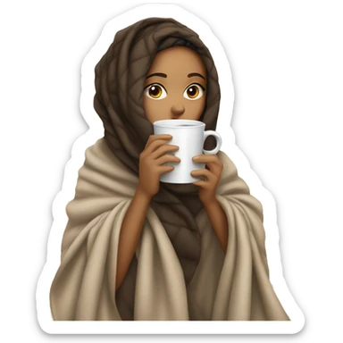 lightskin girl covered in a blanket sipping coffee  sticker