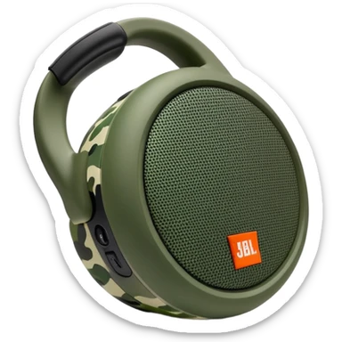 Ultra minimal JBL Clip 4 speaker with just a few green camouflage spots, iOS emoji style sticker