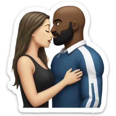 White brunette kissing muscular black bald man with beard sticker
