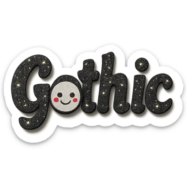 Add sparkling glitter and shimmer to the black text, keep the 3D paper-craft effect, kawaii style, no outline, transparent background. sticker