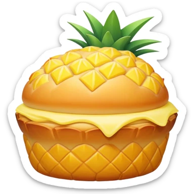 Chinese Pineapple Bun with crispy yellow top crust, simplified emoji style with bold outlines and bright colors, cartoon style Bolo Bao pastry sticker