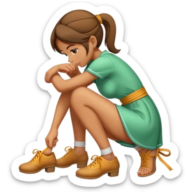 Girl bent over tying shoes sticker