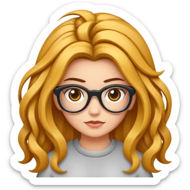 Uma garota de cabelos encaracolados compridos e mechas bem loiras, com pele morena  e óculos sticker