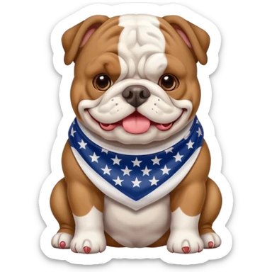 Bulldog wearing a USA flag around his body  sticker