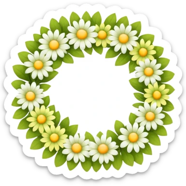 flower wreath with mostly yellow, white and green pastel colors, in a shape of an egg. flowers are original sticker